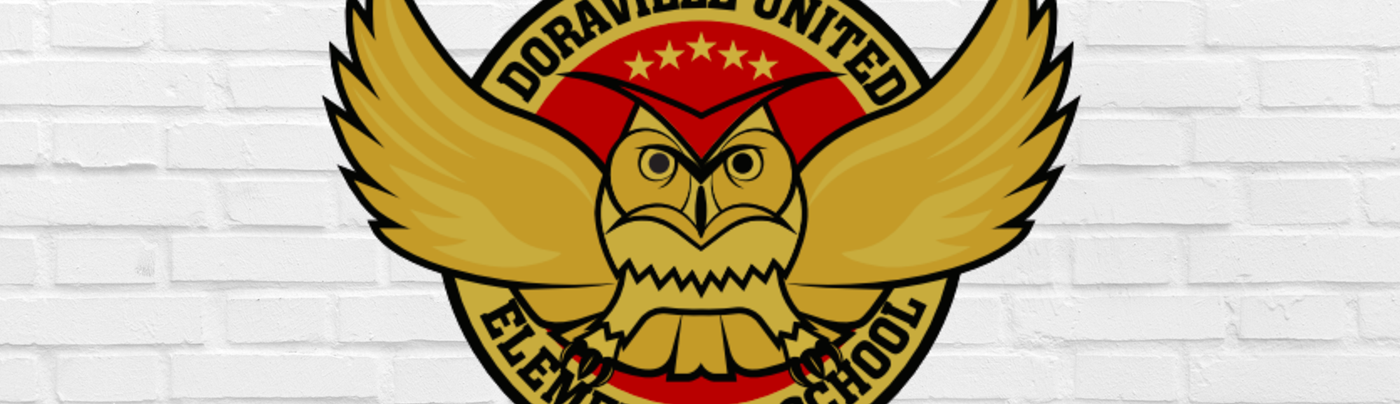 Owl school logo on white brick background